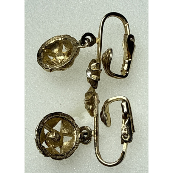 Vintage Atomic Starburst Star Clip On Dangle Earrings Rhinestone - Picture 8 of 15